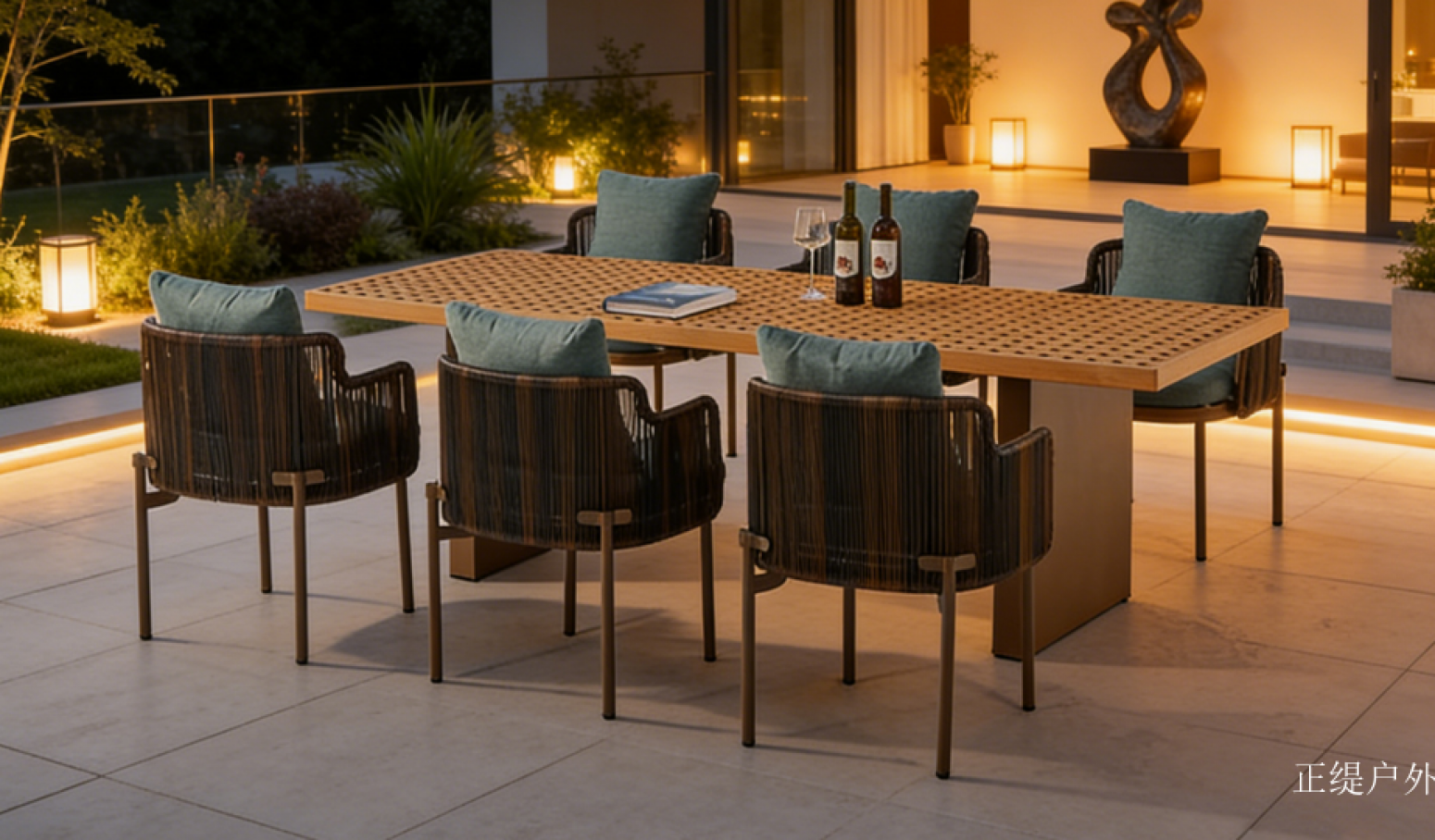 正缇户外 Outdoor furniture product 《Recessed long table and rattan chair set》