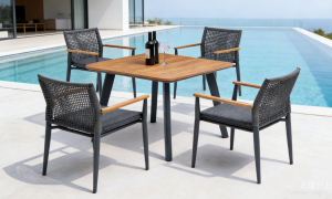 Product picture：Furniture factory 正缇户外 Outdoor furniture product name 《Wooden surface rope-woven dining table and chairs》议价