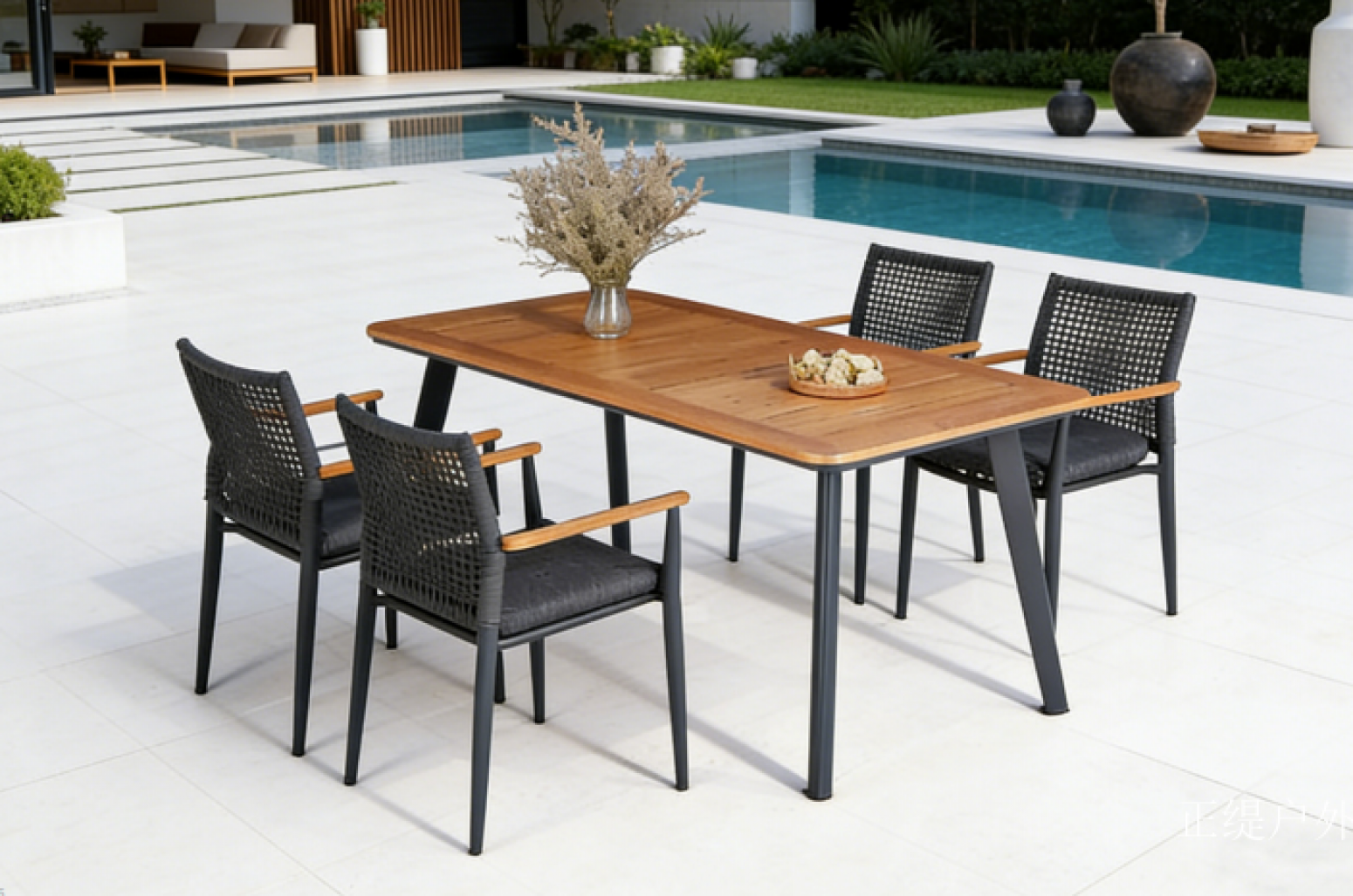 正缇户外 Outdoor furniture Product 《Wooden surface rope-woven dining table and chairs》 正缇户外 Outdoor furniture Product 《Wooden surface rope-woven dining table and chairs》【图0】